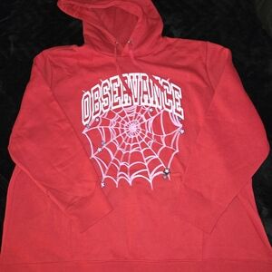 Red Observance Hoodie with Spider Web Design